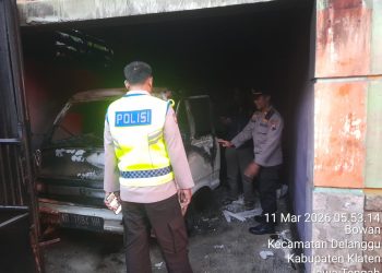 Diduga Konslet, 1 Mobil Terbakar di Wilayah Kecamatan Delanggu