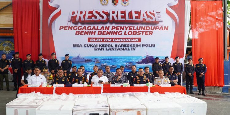 DIRKRIMSUS POLDA KEPRI HADIRI KEGIATAN KONFERENSI PERS PENYELUDUPAN BENIH BENING LOBSTER SEBANYAK 237.305 BENIH BENING LOBSTER SENILAI 23,6 MILIAR RUPIAH