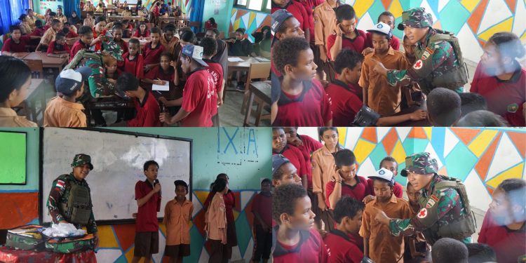 Satgas Yonif 131/BRS Berikan Penyuluhan Kesehatan Kepada Siswa Sekolah di Perbatasan RI-PNG