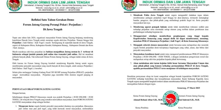 Refleksi Satu Tahun Gerakan Forum Jateng Gayeng Perangi Perjudian di Jawa Tengah