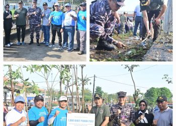 Sinergitas Lanudal Juanda Bersama Forkopimda, Tanam 1000 Pohon Puli Dan Kerja Bakti Massal Di Bundaran Fly Over Aloha Sidoarjo