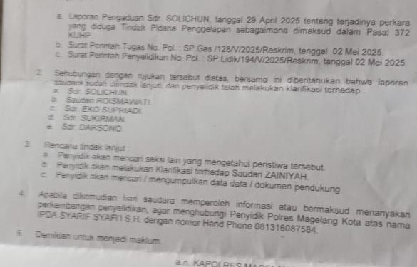 Kendaraan Digelapkan, Keluarga Pelapor Desak Polres Magelang Kota Tegakkan Keadilan