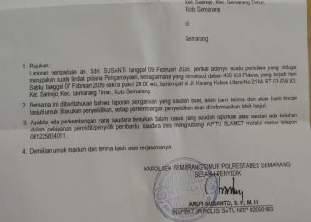 Dugaan Penganiayaan di Semarang Timur: Pelapor Tunjukkan LP, Polisi Jadwalkan Pemeriksaan Saksi
