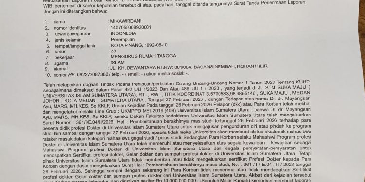 Dokter Muda UISU Laporkan Dekan ke Polda Sumut
