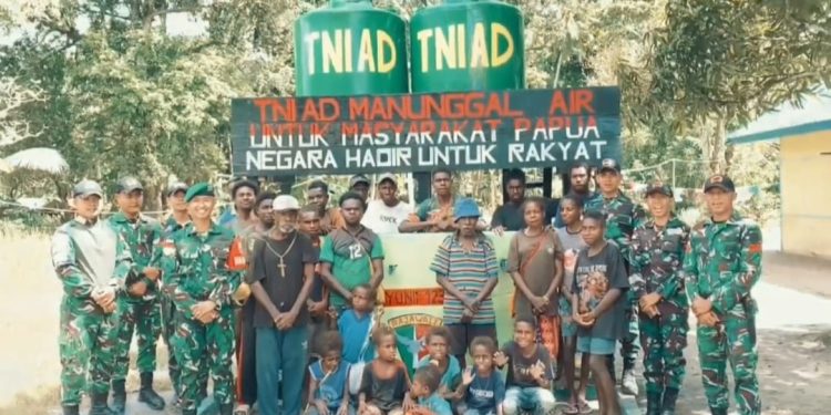 Presiden RI Bersama KASAD Hadir Untuk Rakyat Melalui Satgas Yonif 123/Rajawali membangun sumur Bor di Kampung Kimaam