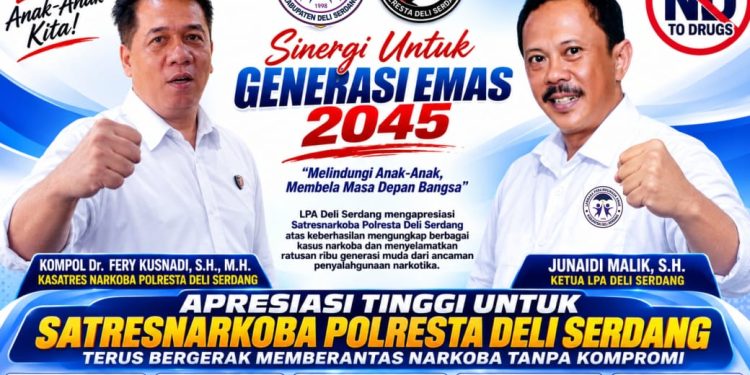 LPA Deli Serdang Apresiasi Satresnarkoba Polresta Deli Serdang – Ungkap Kasus Narkoba Besar, Selamatkan 250 Ribu Jiwa