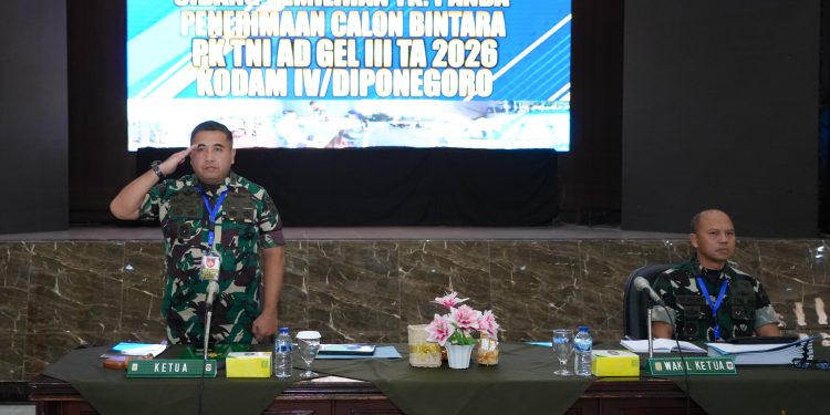 Kasdam IV/Diponegoro Pimpin Sidang Seleksi Caba PK TNI AD Gelombang III TA. 2026, Kualitas Jadi Prioritas