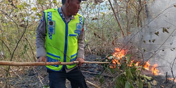 Gerak Cepat Polsek Cimanggu Bersama Warga Jinakkan Api, Kebakaran Lahan Berhasil Dipadamkan